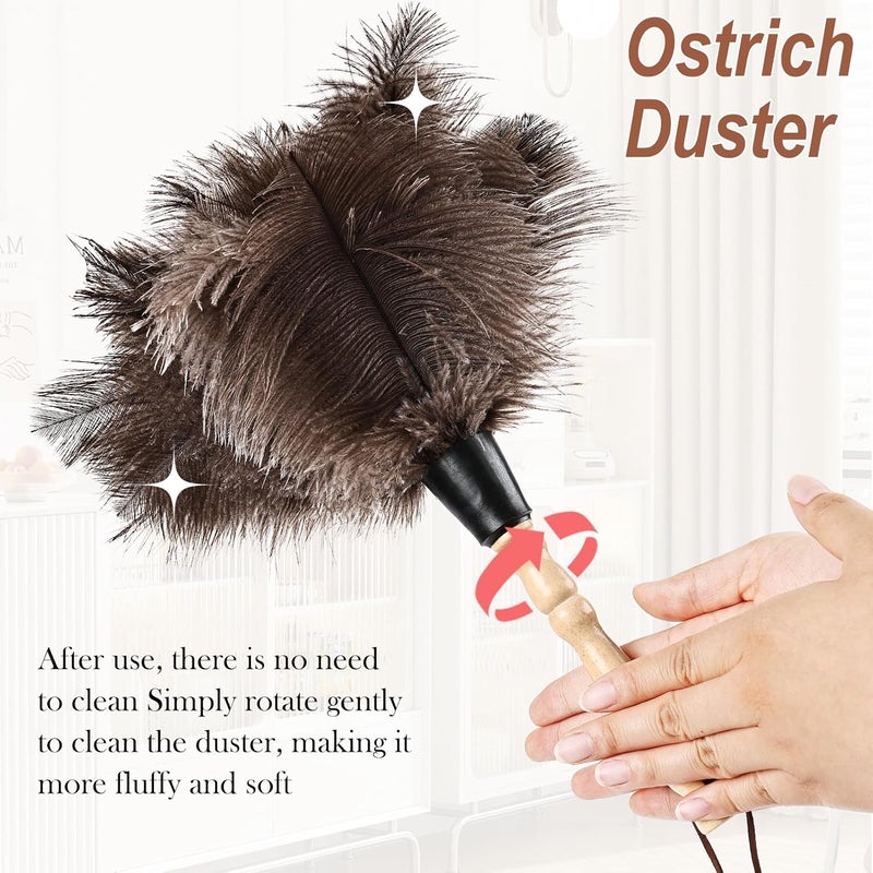 FeelfunFeather Ostrich Feather Duster 14" Natural Handheld Reusable Feathers Dusters with Wooden Handle for Cleaning Supplies Home Car Office(10PCS) - Image 4